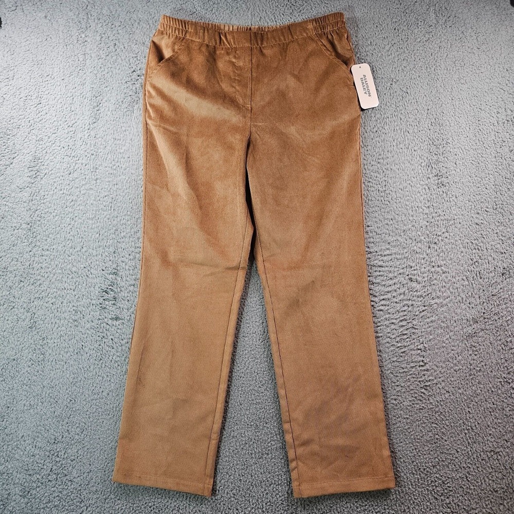 $49 NWT Allison Daley Pants Women 10S Elastic Waist Pull On Corduroy Brown - NEW